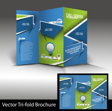 Call Center Tri-fold brochure design, vector illustartion clipart