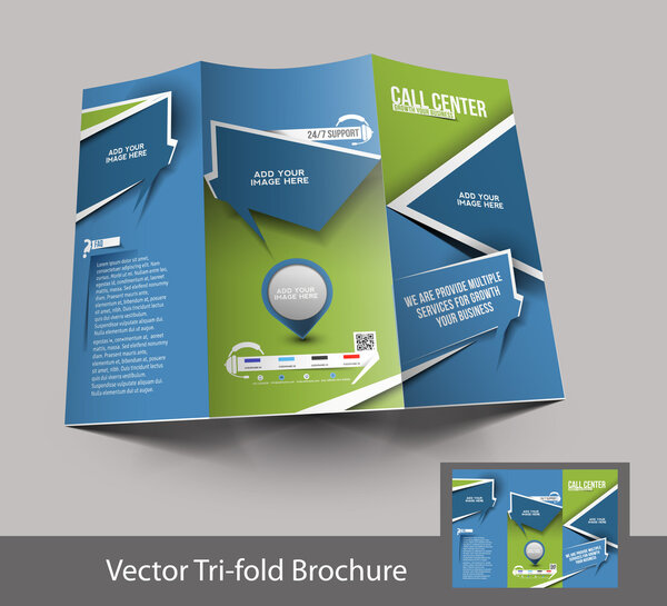 Call Center Tri-fold brochure design, vector illustartion