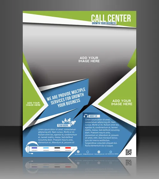 Call Center Desenho de brochura de três dobras, ilustração vetorial —  Vetores de Stock