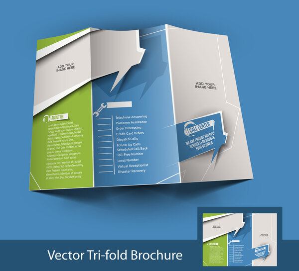 Call Center Tri-fold brochure design, vector illustartion