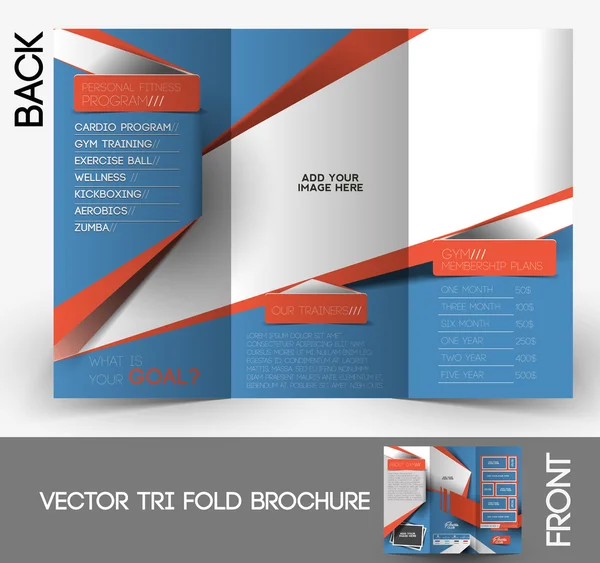 Фитнес-центр Tri-Fold Mock Up & Brochure Design — стоковый вектор