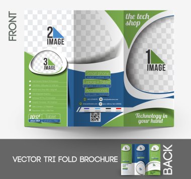 tech dükkan üç katlı mock up & ön broşür tasarımı.