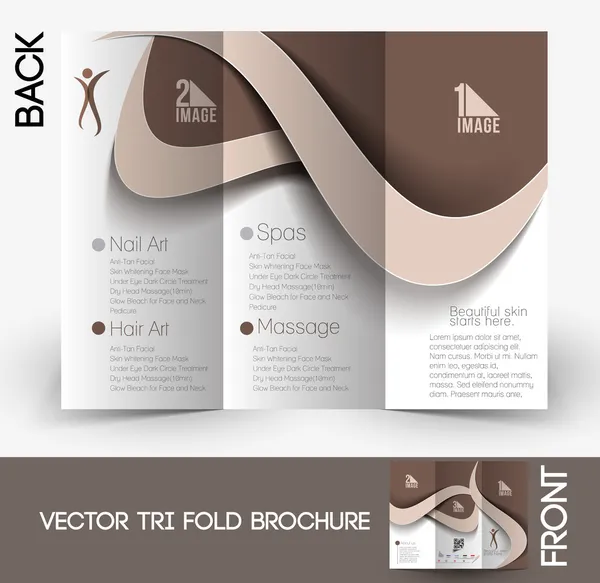 Schoonheid zorg & salon tri-fold bespotten omhoog & brochure ontwerpen — Stockvector