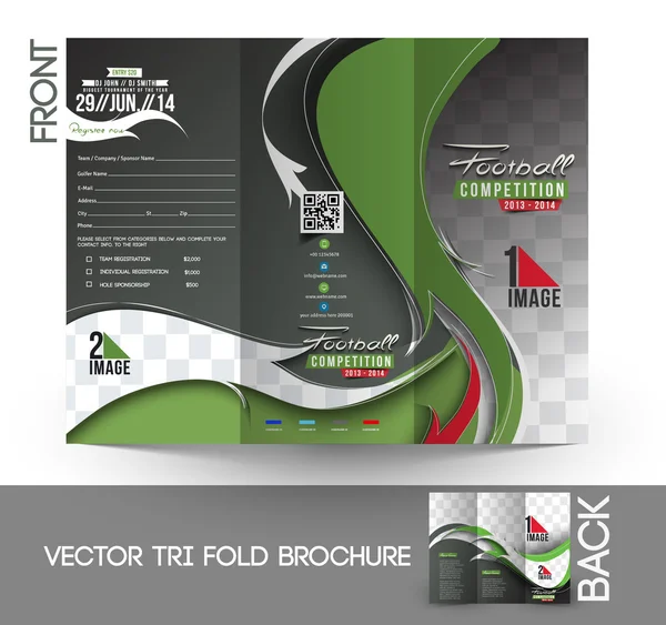 Competición de fútbol Mock up & Tri-Fold Folleto de diseño . — Vector de stock