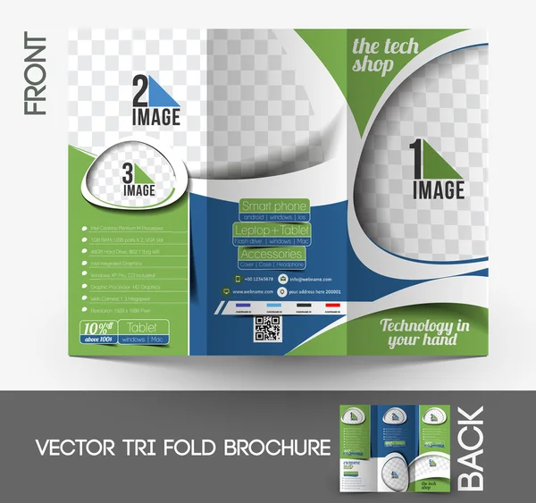 De tech winkel tri-fold mock up & brochureontwerp voorzijde. — Stockvector