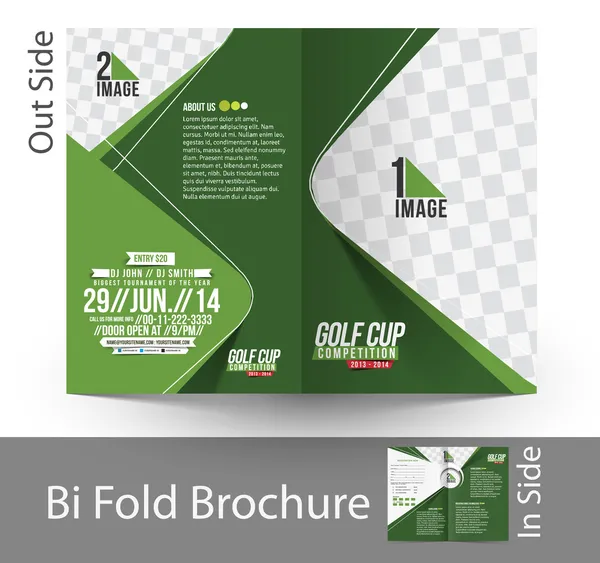 二つ折りゴルフ トーナメント モックアップ & パンフレット デザイン — ストックベクタ