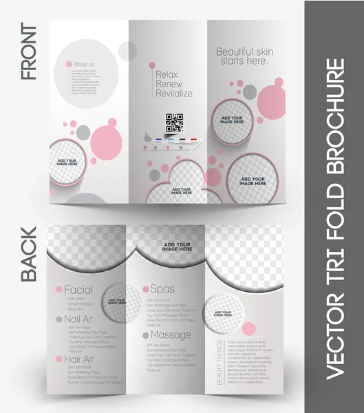 Schoonheid zorg & salon tri-fold bespotten omhoog & brochure ontwerpen — Stockvector