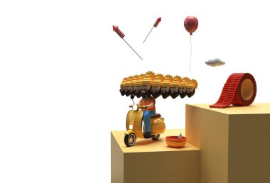 3B Render Dussehra Kutlaması - Kalem Oluşturma Aracı JPEG Kolayca Birleştirilmesi İçindeki Kesme Yolu.
