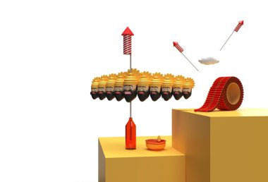 3B Render Dussehra Kutlaması - Kalem Oluşturma Aracı JPEG Kolayca Birleştirilmesi İçindeki Kesme Yolu.