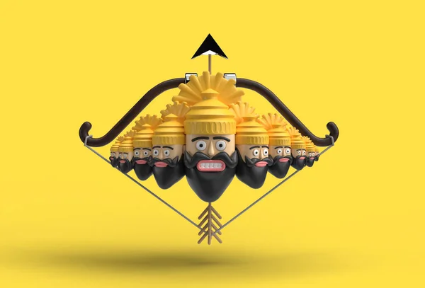 Dussehra庆典 Ravana十个头戴弓箭的头像 Jpeg中包含的笔形工具创建的裁剪路径 — 图库照片