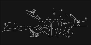 Astronot Tasarımı ve Vektör İllüstrasyonuyla Mutlu Yıllar 2022.