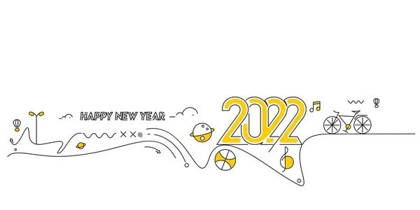 快乐新年2022文字与旅游世界设计图案 矢量图解 — 图库矢量图片