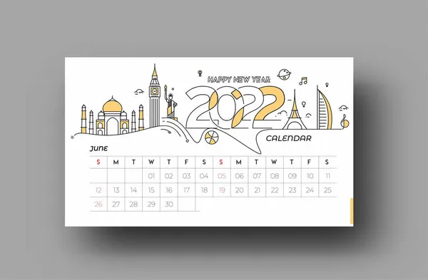 Feliz Año Nuevo 2022 Calendario Febrero Año Nuevo Elementos Diseño — Vector de stock