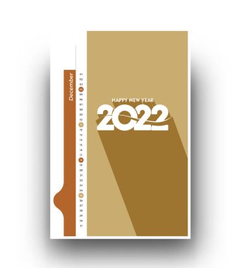 Mutlu yıllar 2022 Takvimi - Noel kartları için yeni yıl tasarım unsurları, dekorasyon için takvim afişi, Vektör İllüstrasyon Arkaplanı.