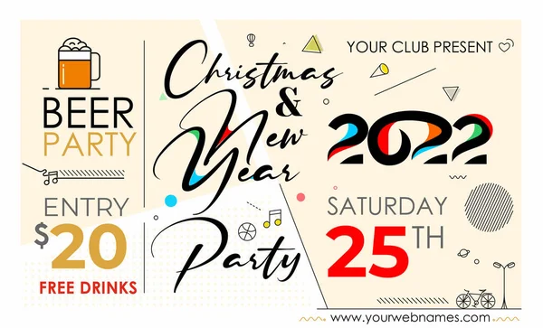 New Year Christmas Music Party Event Flyer Plakát Pro 2022 — Stockový vektor