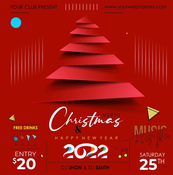 Kerst Muziek Feest Flyer Affiche Voor 2022 — Stockvector