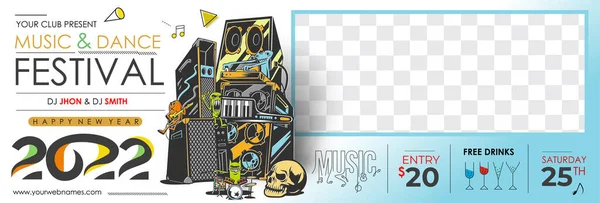 Año Nuevo Navidad Música Fiesta Evento Web Banner Para 2022 — Vector de stock