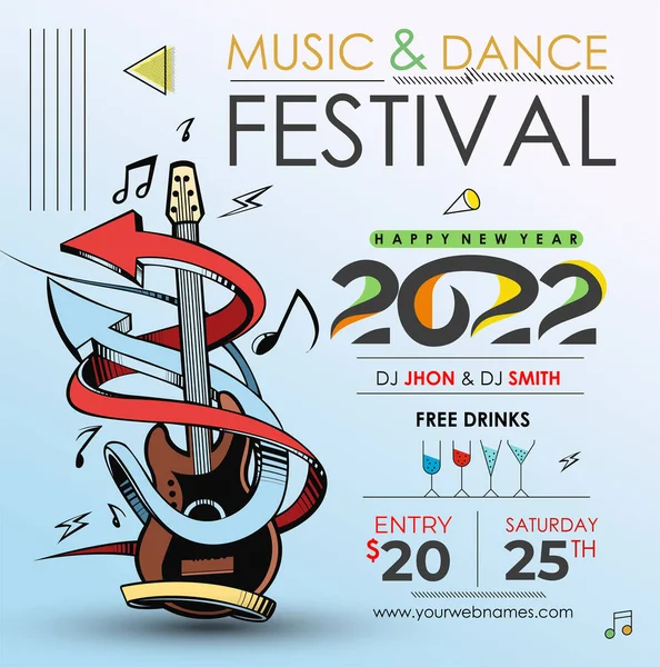 Silvester Musik Party Event Flyer Poster Für 2022 — Stockvektor