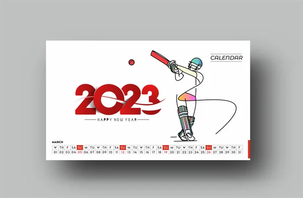 2023 Marzo Calendario Feliz Año Nuevo Diseño — Archivo Imágenes Vectoriales