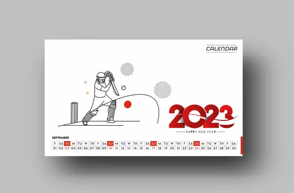 2023 Σεπτέμβριος Ημερολόγιο Καλή Χρονιά Σχεδιασμός — Διανυσματικό Αρχείο