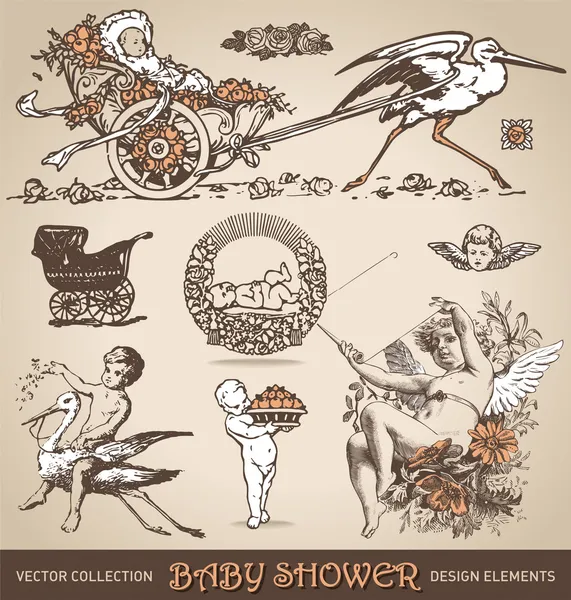 Bebek duş antik tasarım elemanları (vektör ayarla)