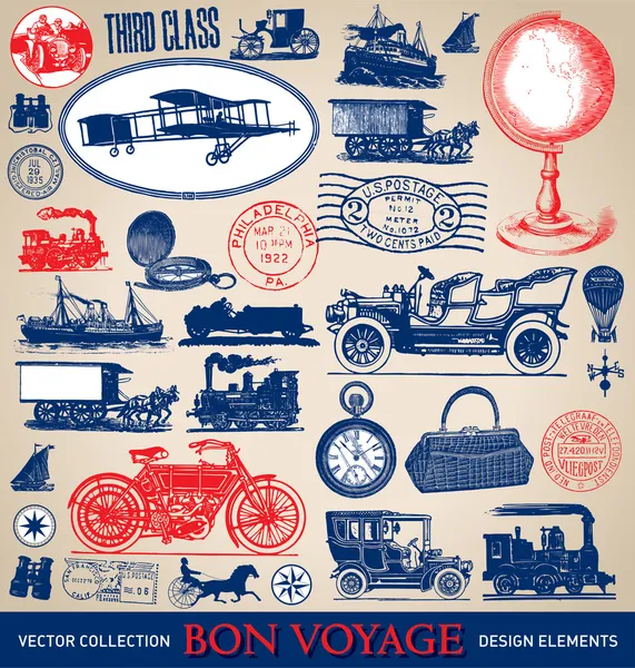 Vintage seyahat illüstrasyonlar seti (vektör)