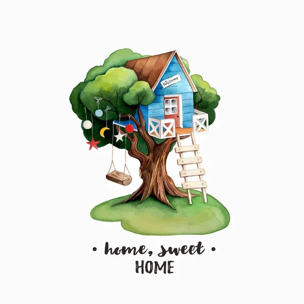 Home, sweet home vector illustration. Tree House — Stock Vector