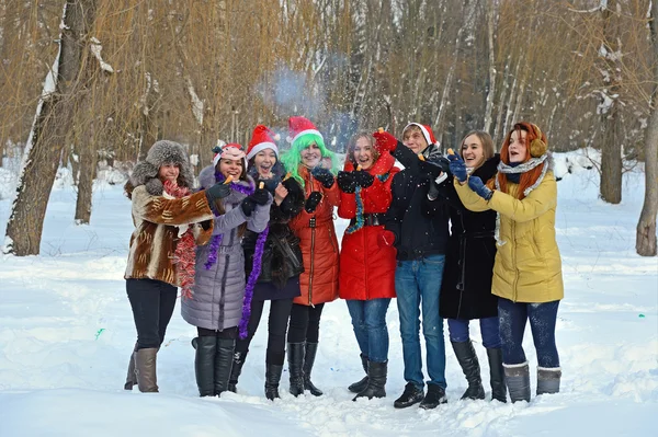 Girls winter fun in the park — Stock Photo, Image