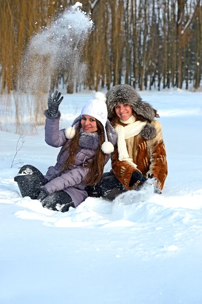 Girls winter fun in the park — Stock Photo, Image