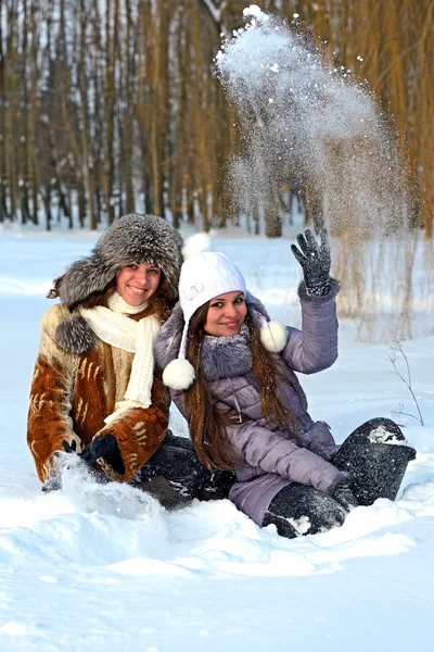 Chicas diversión de invierno en el parque —  Fotos de Stock
