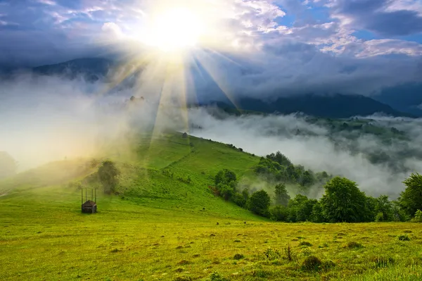 Morgenlandskapet i fjellene. Karpatene – stockfoto