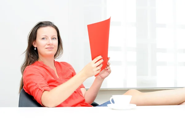 Real attractive businesswoman in her office — Stock Photo, Image