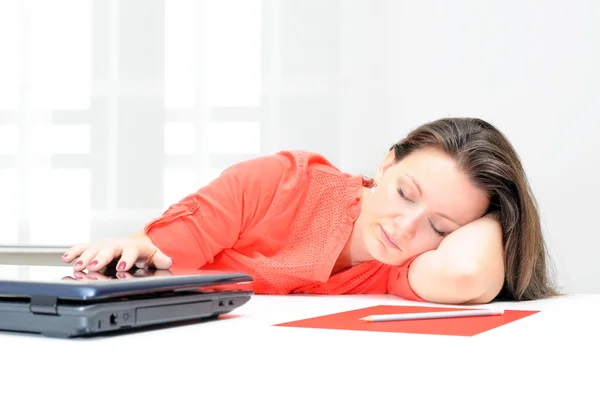 Real exhausted businesswoman in her office — Stock Photo, Image