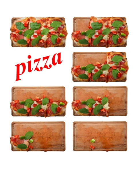 Traditionelle Italienische Pizza Auf Holzteller Serviert Mehrere Bilder — Stockfoto