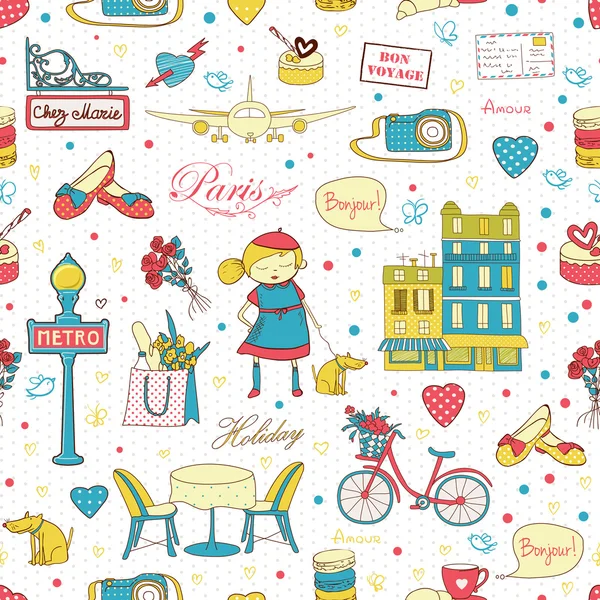 Paris Travel Seamless Pattern Travel Background Endless Pattern Can Used — Stock Vector
