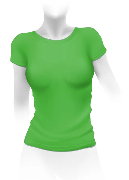 Vrouw groene t-shirt sjabloon — Stockvector