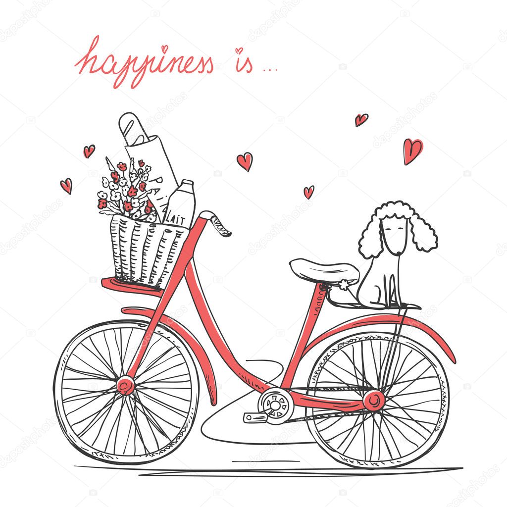 Bicycle with a flowers and dog