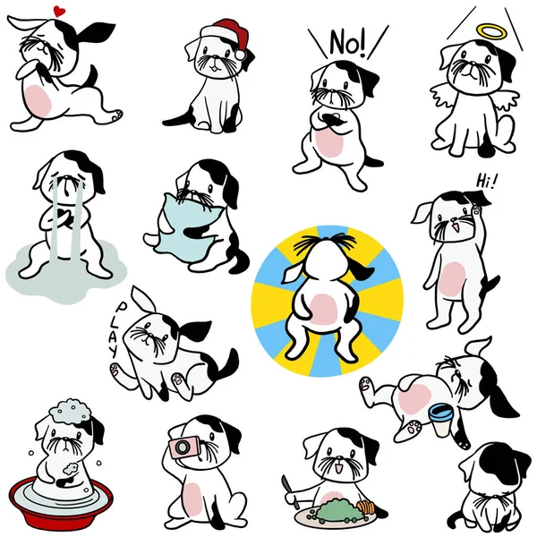 Raster Illustration Set Cute Funny Cartoon Little Dogs Pet Puppies — Photo