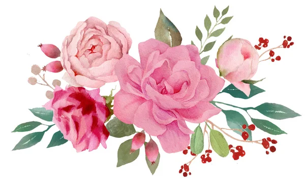 Virágcsokor Retro Peonies Akvarell Kézzel Festett Nyírás Útvonal Tartalmazza Gyors — Stock Fotó