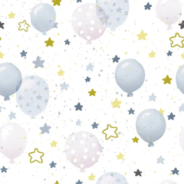 Blue Balloons Flying Sky Seamless Pattern — Fotografia de Stock