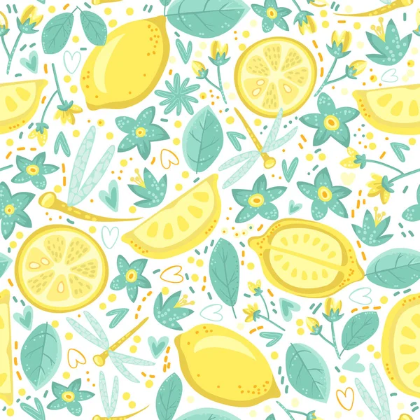 Lemon Nahtlose Mustervektorillustration Sommerliche Gestaltung — Stockvektor