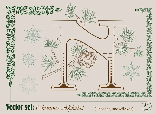 Векторные инициалы английского рождественского алфавита — стоковый вектор