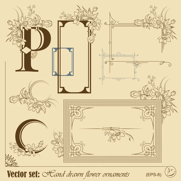 Planten en bloemen frame en elementen — Stockvector