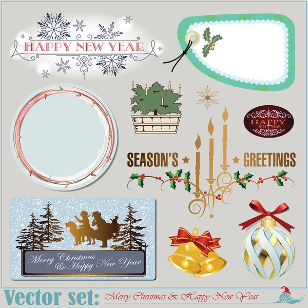 Christmas and New Year's Inscriptions, items and backgrounds — Stock Vector