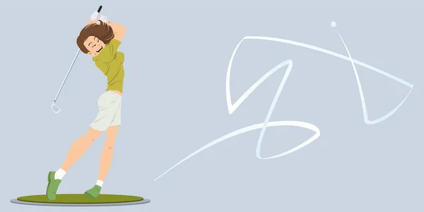 女孩打高尔夫球 流动网站和互联网发展的说明性概念 — 图库矢量图片