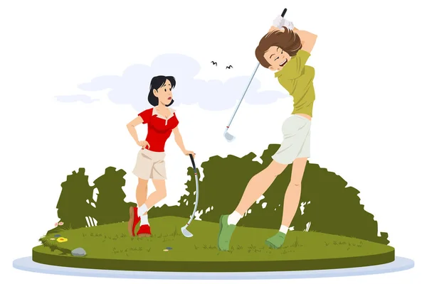 女朋友们打高尔夫 流动网站和互联网发展的说明性概念 — 图库矢量图片