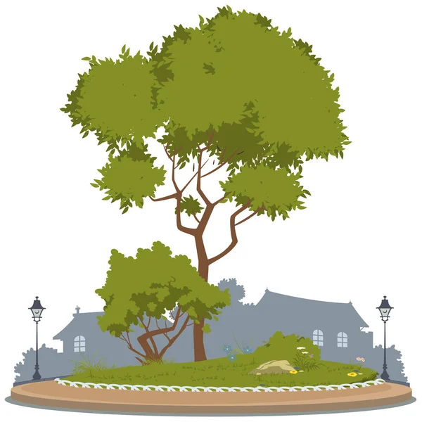 Пейзаж Города Деревья Парке Иллюстрация Интернета Мобильного Сайта Иллюстрация — стоковый вектор