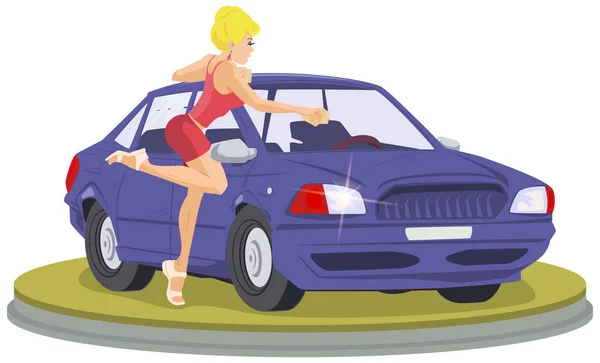 Schöne Mädchen Wäscht Auto Illustrationskonzept Für Mobile Website Und Internetentwicklung — Stockvektor