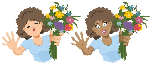 Belle Fille Avec Bouquet Fleurs Sauvages Concept Illustration Pour Site — Image vectorielle