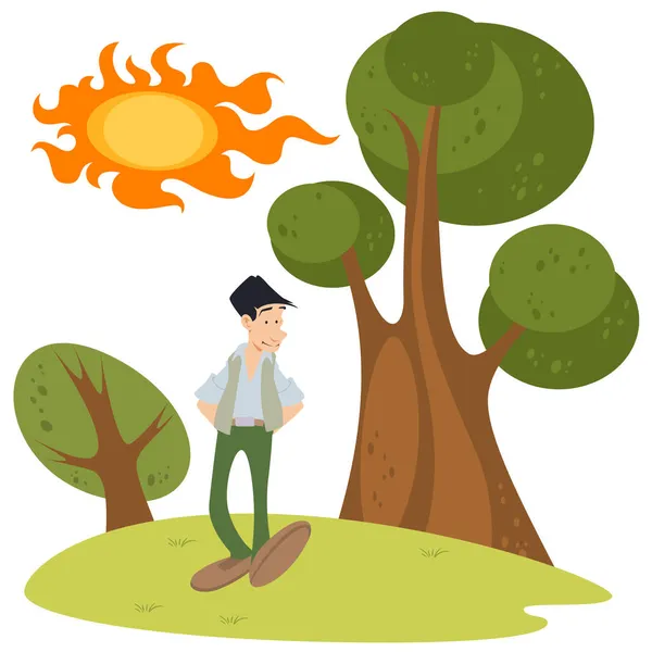 Chlap Chodí Parku Vtipný Malý Člověk Lese Ilustrační Koncept Pro — Stockový vektor